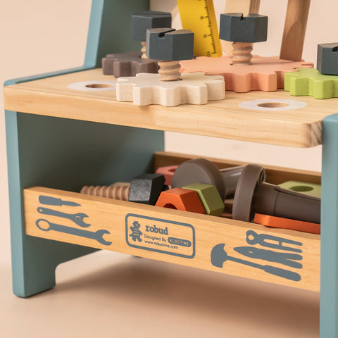 Rootz Mini Wooden Play Tool Workbench Set - Toddler Workbench - Kids Tool Bench - Safe, Durable, Fun - 61 x 30 x 76 cm - Solid Wood