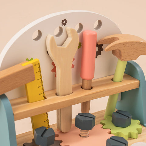 Rootz Mini Wooden Play Tool Workbench Set - Toddler Workbench - Kids Tool Bench - Safe, Durable, Fun - 61 x 30 x 76 cm - Solid Wood