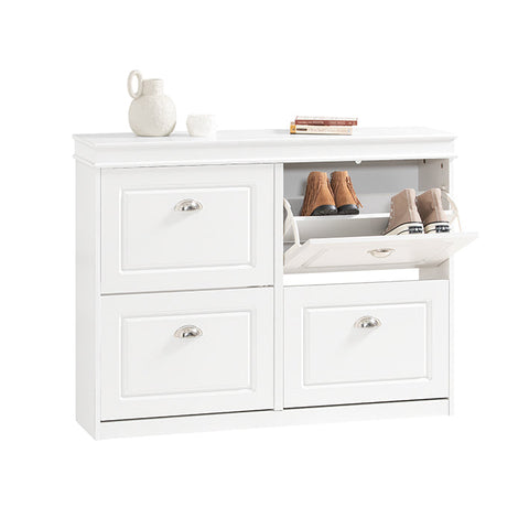 Rootz White Shoe Cabinet - Shoe Tipper - Shoe Storage Organizer - FSC Certified - Sturdy Construction - Wall Attachable - 105cm x 83cm x 24cm