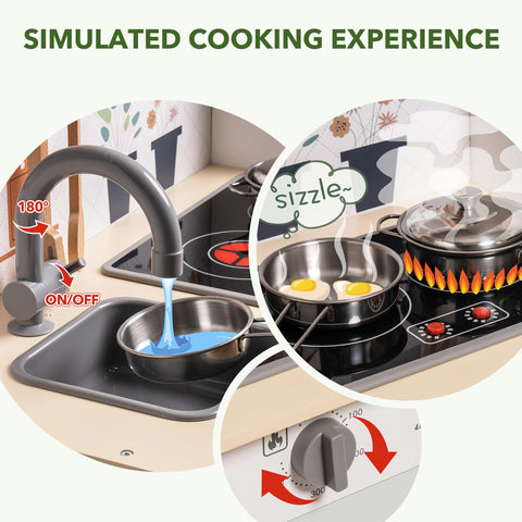 Rootz Green Modern Look Play Kitchen - Kids Chef Set - Pretend Play Kitchen - Spark Imagination - Enhance Social Skills - Realistic Lights & Sounds - 90cm x 60cm x 30cm - Wood