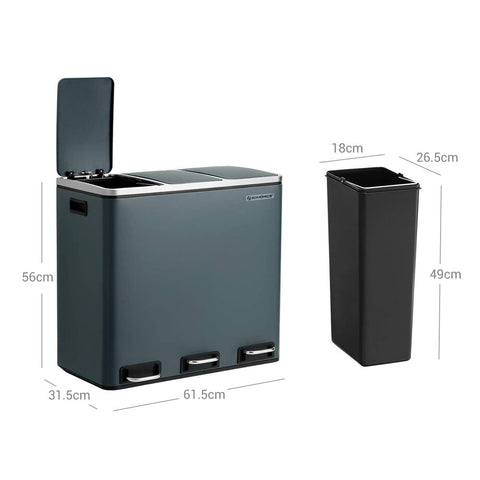 Rootz Waste Bin - Kitchen Waste Bin - Trash Bin - Garbage Bin - Rubbish Bin - Outdoor Waste Bin - Bathroom Waste Bin - Office Waste Bin - Grey-black - 60.4 x 30 x 56.3 cm (L x W x H)