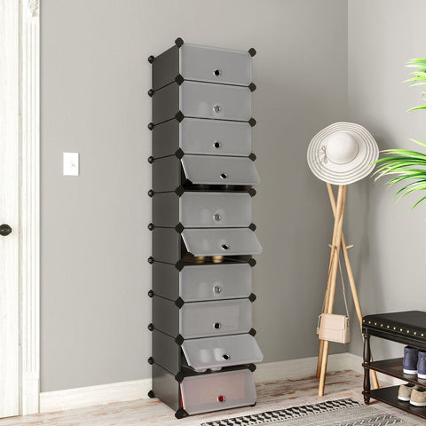 Rootz Shoe Rack - High Shoe Rack - Plastic Shoe Rack - Shoe Storage Rack - Shoe Organizer - Shoe Shelf - Shoe Cabinet - Shoe Rack Bench - Hanging Shoe Rack - Black - 43 x 31 x 173 cm (L x W x H)