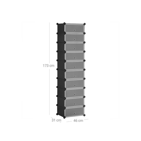 Rootz Shoe Rack - High Shoe Rack - Plastic Shoe Rack - Shoe Storage Rack - Shoe Organizer - Shoe Shelf - Shoe Cabinet - Shoe Rack Bench - Hanging Shoe Rack - Black - 43 x 31 x 173 cm (L x W x H)