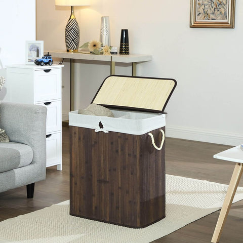Rootz Laundry Basket - Bamboo Laundry Basket - Clothes Basket - Laundry Storage - Laundry Organizer - Portable Laundry Basket - Laundry Sorter - Brown - 51.5 x 31.5 x 60.5 cm (L x W x H)