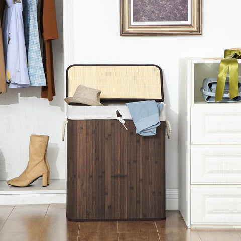 Rootz Laundry Basket - Bamboo Laundry Basket - Clothes Basket - Laundry Storage - Laundry Organizer - Portable Laundry Basket - Laundry Sorter - Brown - 51.5 x 31.5 x 60.5 cm (L x W x H)