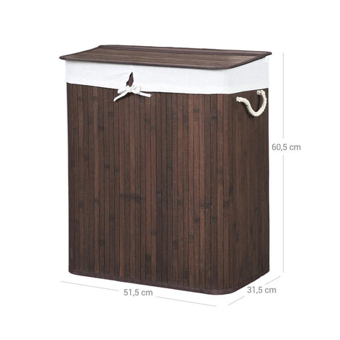 Rootz Laundry Basket - Bamboo Laundry Basket - Clothes Basket - Laundry Storage - Laundry Organizer - Portable Laundry Basket - Laundry Sorter - Brown - 51.5 x 31.5 x 60.5 cm (L x W x H)