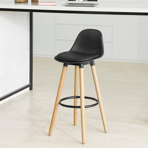 Rootz Kitchen Breakfast Barstool - Bar Stool with PU Leather Padded Seat & Beech Wood Legs