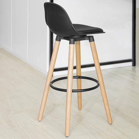 Rootz Kitchen Breakfast Barstool - Bar Stool with PU Leather Padded Seat & Beech Wood Legs