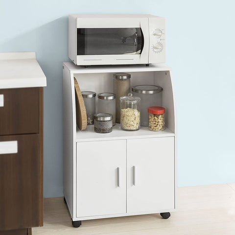 Rootz Microwave Shelf - Kitchen Wheeled Storage Trolley - Kitchen Storage Cabinet Cupboard Unit