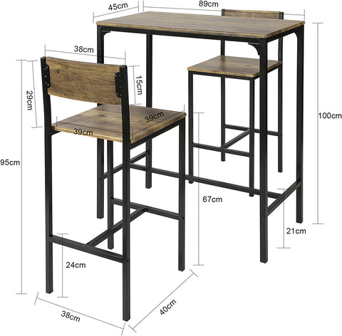 Rootz Bar Set - 1 Bar Table and 2 Stools - 3 Pieces Home Kitchen Breakfast Bar Set - Furniture Dining Set