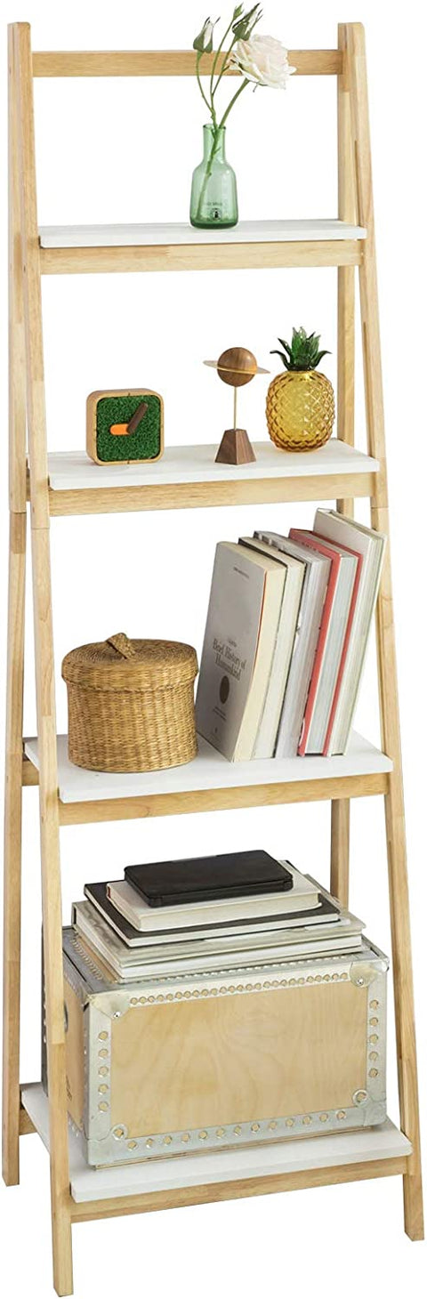Rootz 4 Tiers Foldable Ladder Shelf Bookcase-Storage Display Shelving Unit