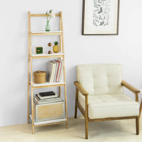 Rootz 4 Tiers Foldable Ladder Shelf Bookcase-Storage Display Shelving Unit