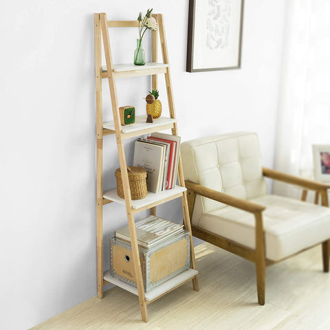 Rootz 4 Tiers Foldable Ladder Shelf Bookcase-Storage Display Shelving Unit