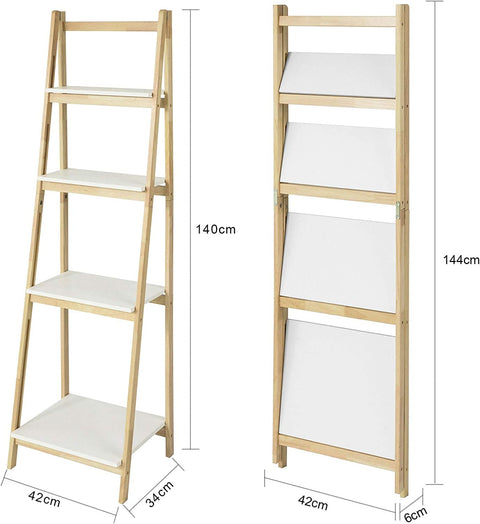 Rootz 4 Tiers Foldable Ladder Shelf Bookcase-Storage Display Shelving Unit