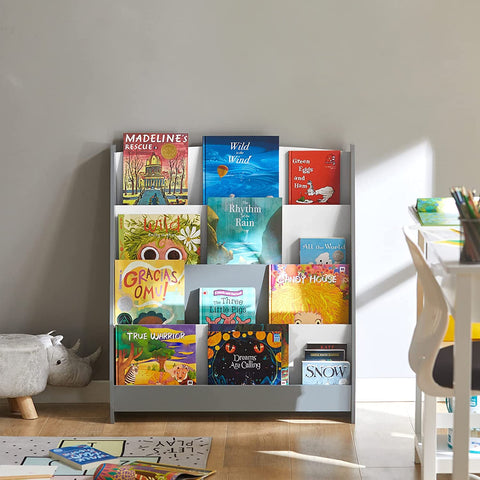 Rootz Children Kids Bookcase Book Shelf Storage Shelf Rack Organizer Holder with 4 Shelves
