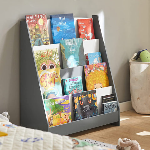 Rootz Children Kids Bookcase Book Shelf Storage Shelf Rack Organizer Holder with 4 Shelves