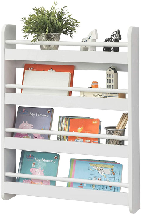 Rootz Wall Mounted 4 Tiers Children Kids Bookcase Book Shelf -Storage Display Shelving Rack- 60x12x80cm