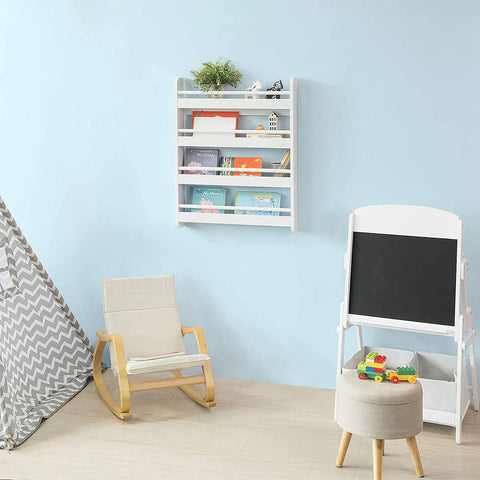 Rootz Wall Mounted 4 Tiers Children Kids Bookcase Book Shelf -Storage Display Shelving Rack- 60x12x80cm