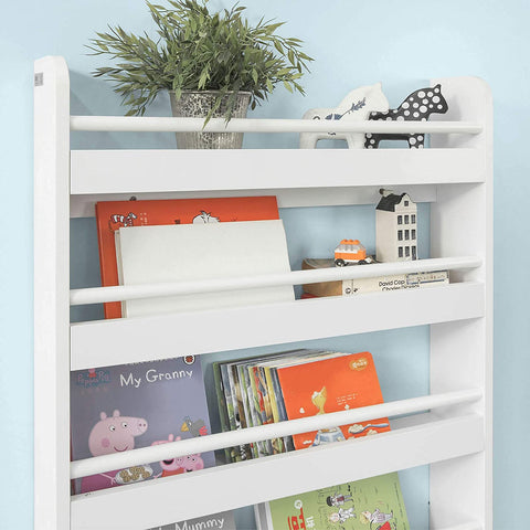 Rootz Wall Mounted 4 Tiers Children Kids Bookcase Book Shelf -Storage Display Shelving Rack- 60x12x80cm