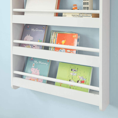 Rootz Wall Mounted 4 Tiers Children Kids Bookcase Book Shelf -Storage Display Shelving Rack- 60x12x80cm