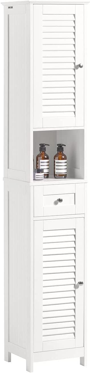 Rootz Bathroom Tall Cabinet - Bathroom Storage with 2 Shutter Doors and 1 Drawer