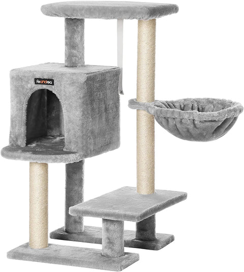 Rootz Scratching Post for Cats - Cat Scratching Post - with Cuddly Cave - Gray - 46 x 41 x 84 cm