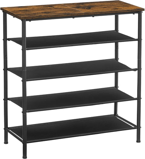 Rootz Shoe Rack - Shoe Stand - Shoe Shelf - with 4 Shelves - Standing - Industrial - Brown and Black - 75 x 30 x 91 cm