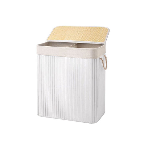 Rootz Laundry Basket - Bamboo Laundry Basket - Hamper - Clothes Basket - Laundry Storage - Laundry Organizer - Laundry Sorter - Laundry Bin - White - 52 x 63 x 32 cm (W x H x D)
