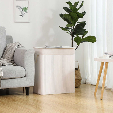 Rootz Laundry Basket - Bamboo Laundry Basket - Hamper - Clothes Basket - Laundry Storage - Laundry Organizer - Laundry Sorter - Laundry Bin - White - 52 x 63 x 32 cm (W x H x D)