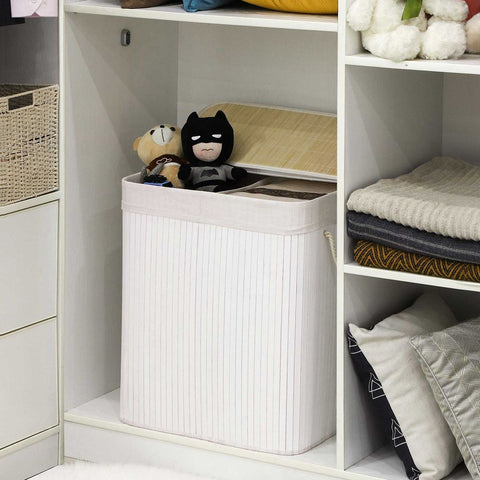 Rootz Laundry Basket - Bamboo Laundry Basket - Hamper - Clothes Basket - Laundry Storage - Laundry Organizer - Laundry Sorter - Laundry Bin - White - 52 x 63 x 32 cm (W x H x D)