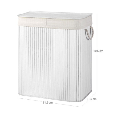 Rootz Laundry Basket - Bamboo Laundry Basket - Hamper - Clothes Basket - Laundry Storage - Laundry Organizer - Laundry Sorter - Laundry Bin - White - 52 x 63 x 32 cm (W x H x D)