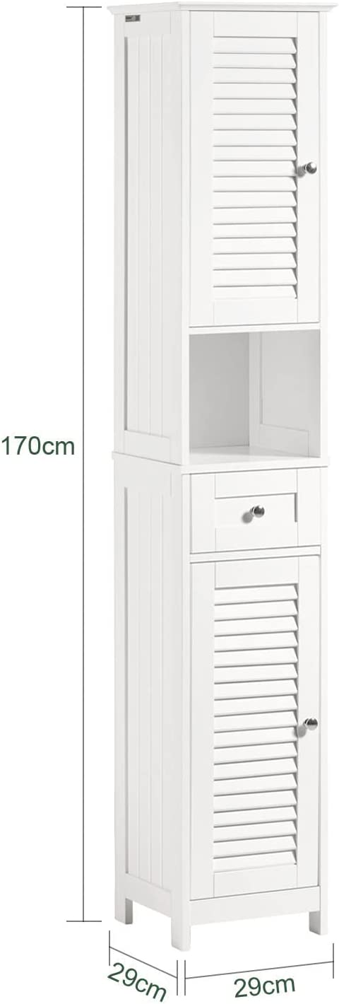 Rootz Bathroom Tall Cabinet - Bathroom Storage with 2 Shutter Doors and 1 Drawer