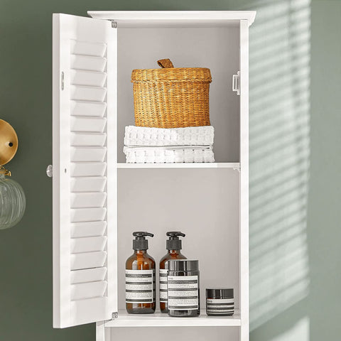Rootz Bathroom Tall Cabinet - Bathroom Storage with 2 Shutter Doors and 1 Drawer