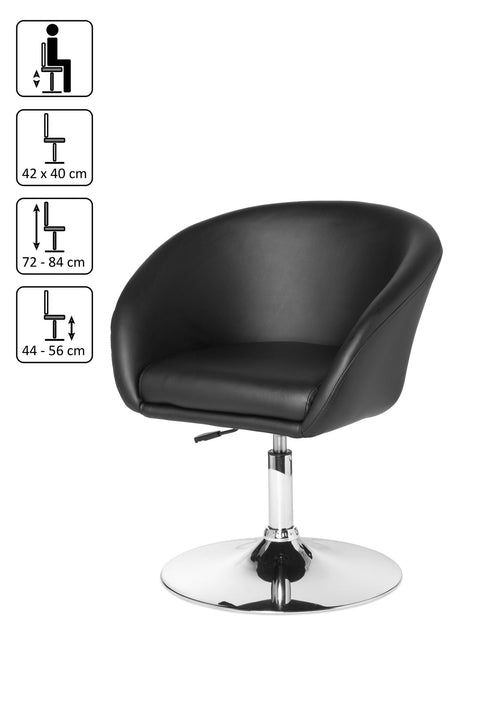Rootz Lounge Armchair - Black Synthetic Leather - Swivel - Modern Design - Dining Room Chair - Club Chair