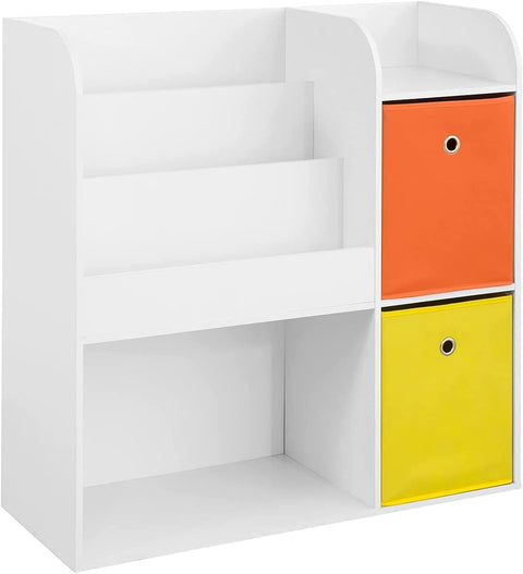 Rootz Children Kids Bookcase Book Shelf- Toy Storage Unit Storage Display Shelf Organizer with Fabric Drawers