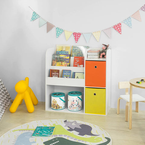 Rootz Children Kids Bookcase Book Shelf- Toy Storage Unit Storage Display Shelf Organizer with Fabric Drawers