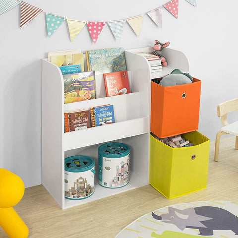 Rootz Children Kids Bookcase Book Shelf- Toy Shelf Storage Display Shelf Rack Organizer with 2 Fabric Drawers
