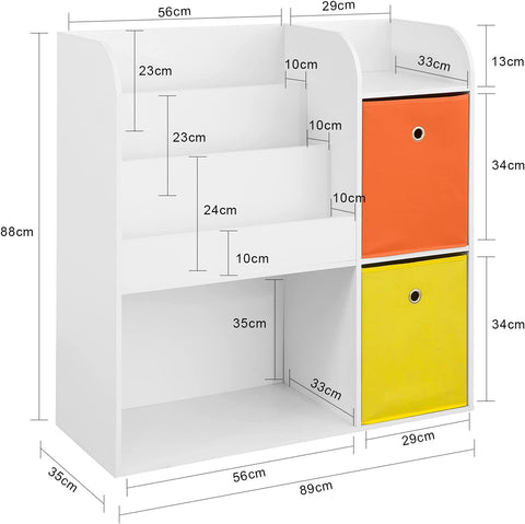 Rootz Children Kids Bookcase Book Shelf- Toy Storage Unit Storage Display Shelf Organizer with Fabric Drawers