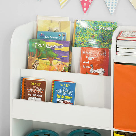 Rootz Children Kids Bookcase Book Shelf- Toy Shelf Storage Display Shelf Rack Organizer with 2 Fabric Drawers