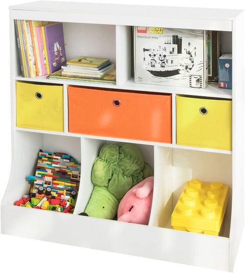 Rootz Children Kids Bookcase Book Shelf- Toy Storage Unit Storage Display Shelf Organizer with Fabric Drawers
