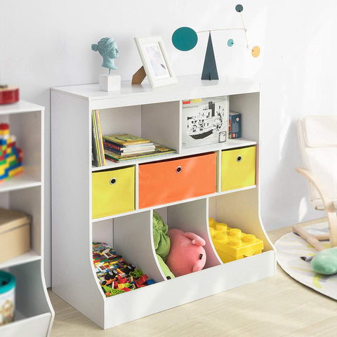 Rootz Children Kids Bookcase Book Shelf- Toy Storage Unit Storage Display Shelf Organizer with Fabric Drawers