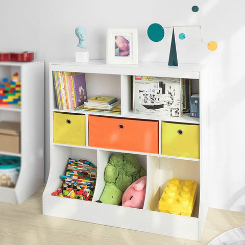 Rootz Children Kids Bookcase Book Shelf- Toy Storage Unit Storage Display Shelf Organizer with Fabric Drawers