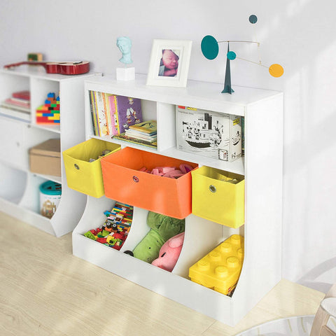 Rootz Children Kids Bookcase Book Shelf- Toy Storage Unit Storage Display Shelf Organizer with Fabric Drawers