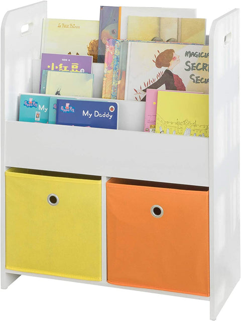 Rootz Children Kids Bookcase Book Shelf -Storage Display Rack Organizer Holder with Fabric Drawers
