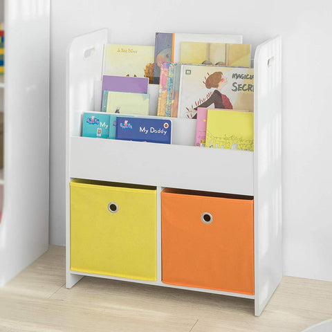 Rootz Children Kids Bookcase Book Shelf -Storage Display Rack Organizer Holder with Fabric Drawers