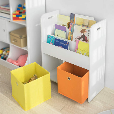 Rootz Children Kids Bookcase Book Shelf -Storage Display Rack Organizer Holder with Fabric Drawers