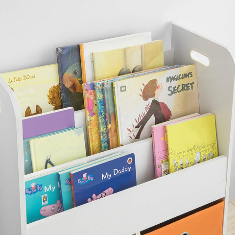 Rootz Children Kids Bookcase Book Shelf -Storage Display Rack Organizer Holder with Fabric Drawers
