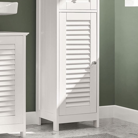 Rootz Bathroom Tall Cabinet - Bathroom Storage with 2 Shutter Doors and 1 Drawer