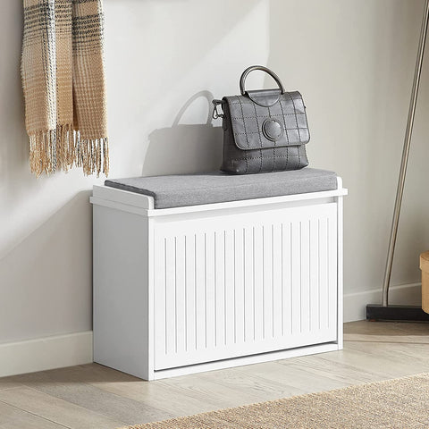 Rootz Hallway Shoe Bench - Shoe Rack - Shoe Cabinet with Seat Cushion and Flip Drawer - L70 x W49 x H19cm
