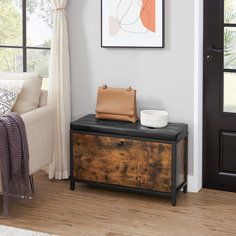 Rootz Shoe Bench - Shoe Cabinet - Storage - 6 Pairs of Shoes - Industrial - 80 x 30 x 51 cm - Brown - Black